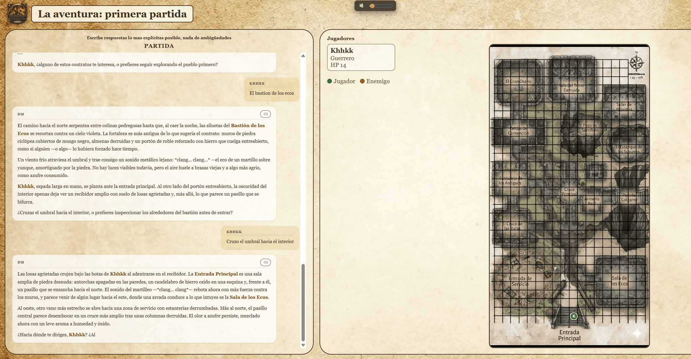 Tablero de partida de un juego de rol generado con IA