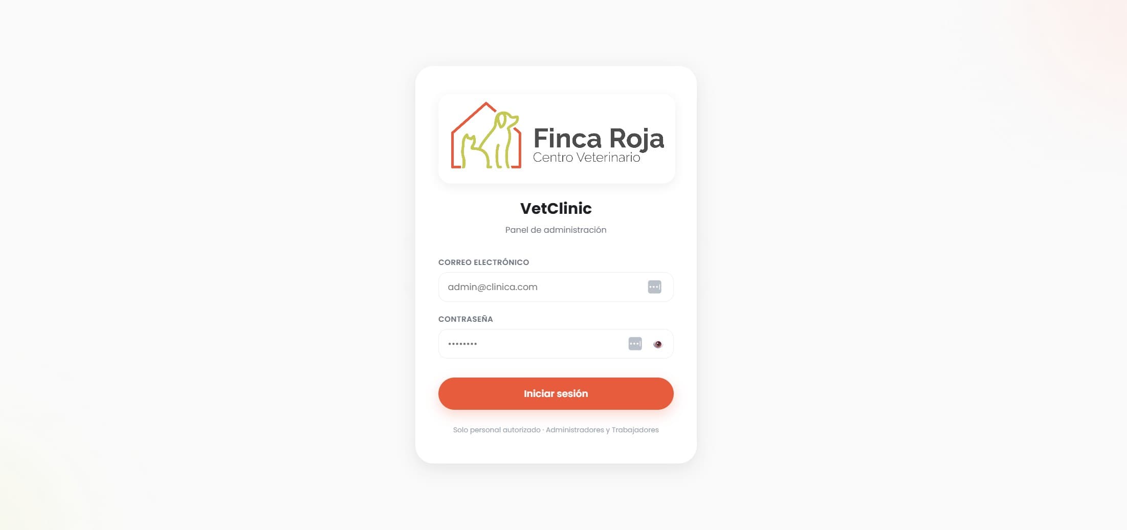 Pantalla de acceso de una aplicación de gestión